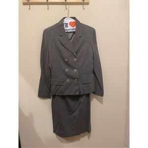 Vintage fox croft grey formal business double breasted suit skirt set size 8